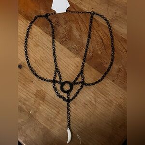 Handmade Elegant Black Gothic Necklace With Real Fox Tooth Pendant